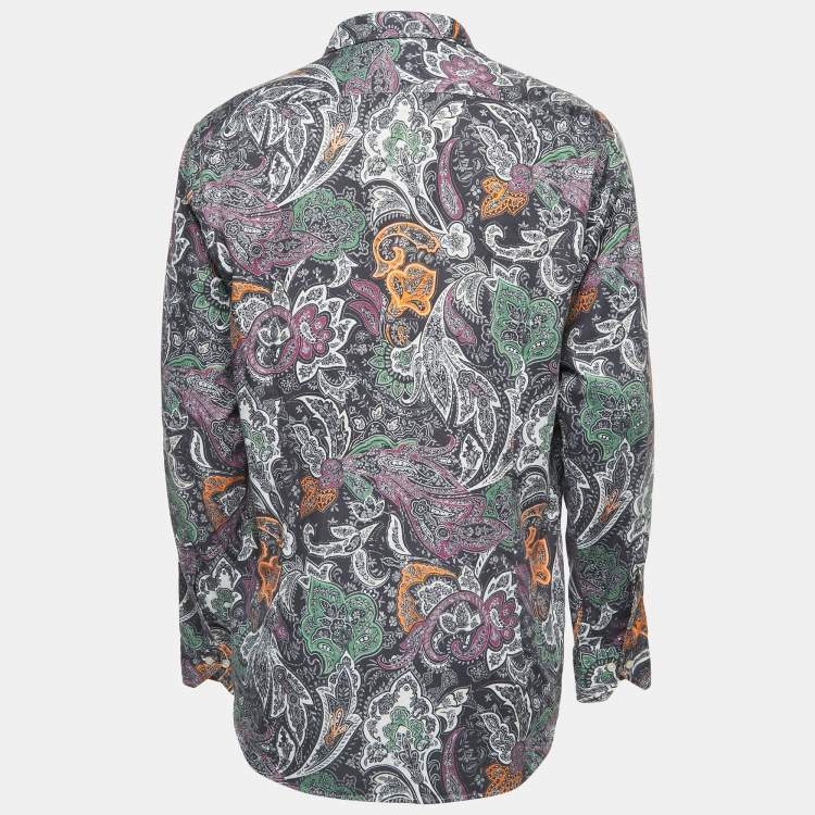 Pre Owned Etro Multicolor Print Cotton Blend Button Front Full Sleeve Shirt L