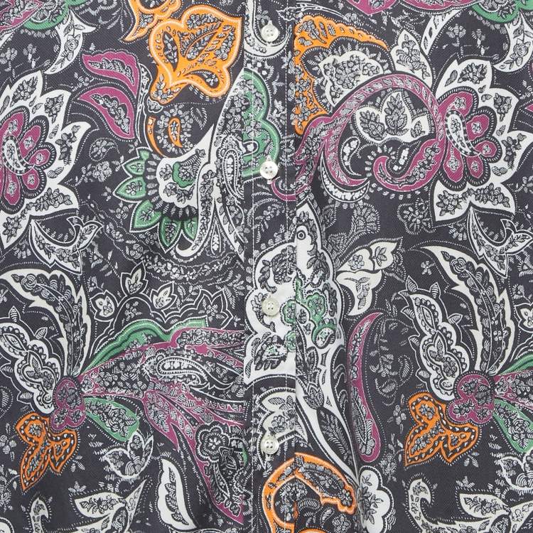 Pre Owned Etro Multicolor Print Cotton Blend Button Front Full Sleeve Shirt L