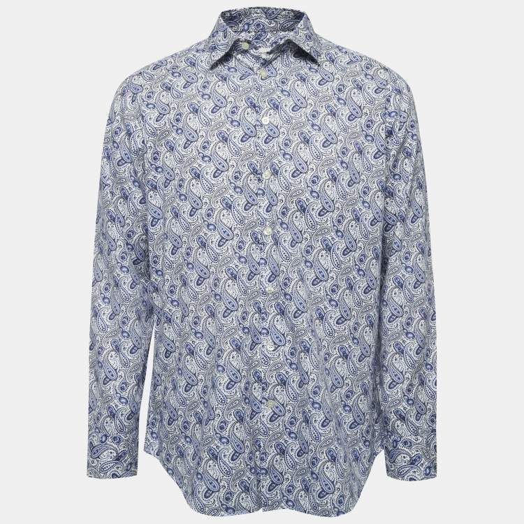 مملوكة مسبقًا Etro Blue Paisley Print Cotton Button Front Full Sleeve Shirt XXL