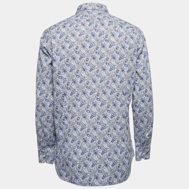 مملوكة مسبقًا Etro Blue Paisley Print Cotton Button Front Full Sleeve Shirt XXL