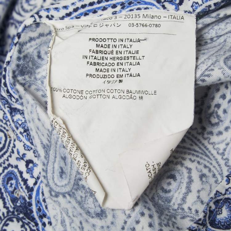 مملوكة مسبقًا Etro Blue Paisley Print Cotton Button Front Full Sleeve Shirt XXL