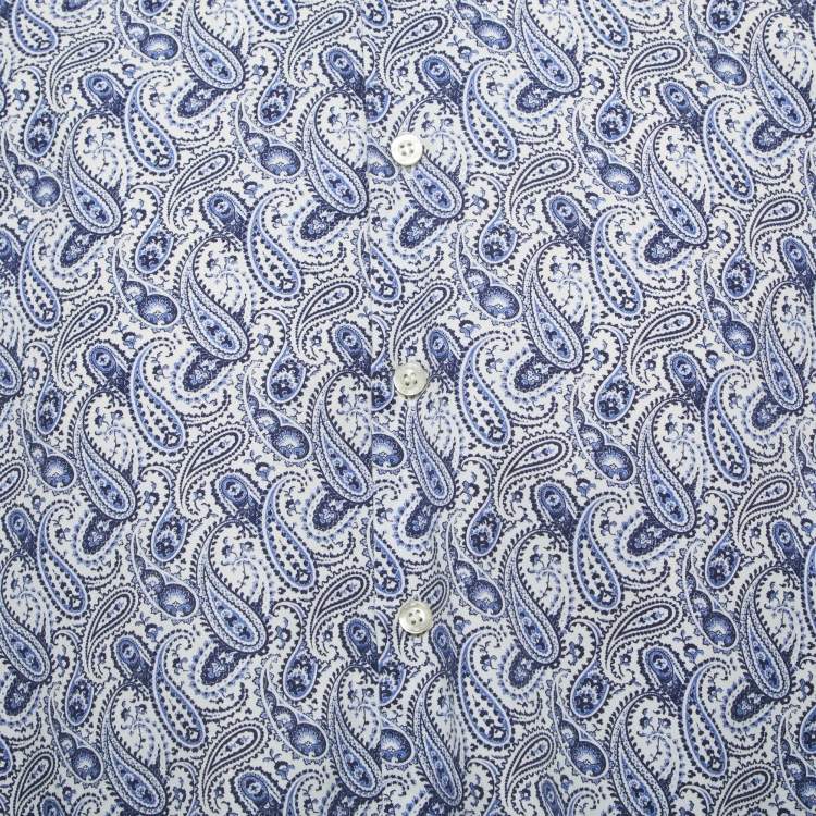 مملوكة مسبقًا Etro Blue Paisley Print Cotton Button Front Full Sleeve Shirt XXL