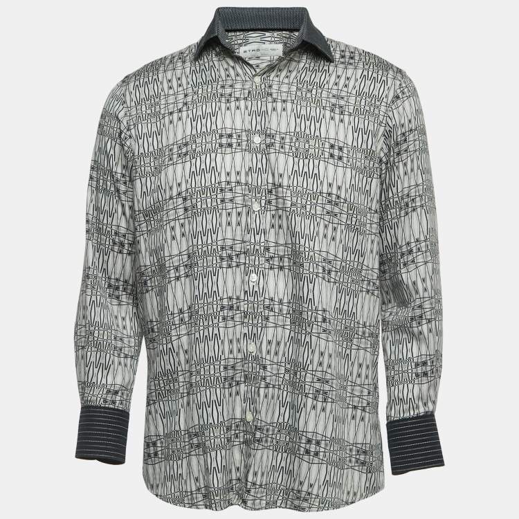 Pre Owned Etro Grey Print Cotton Button Front Full Sleeve Shirt M