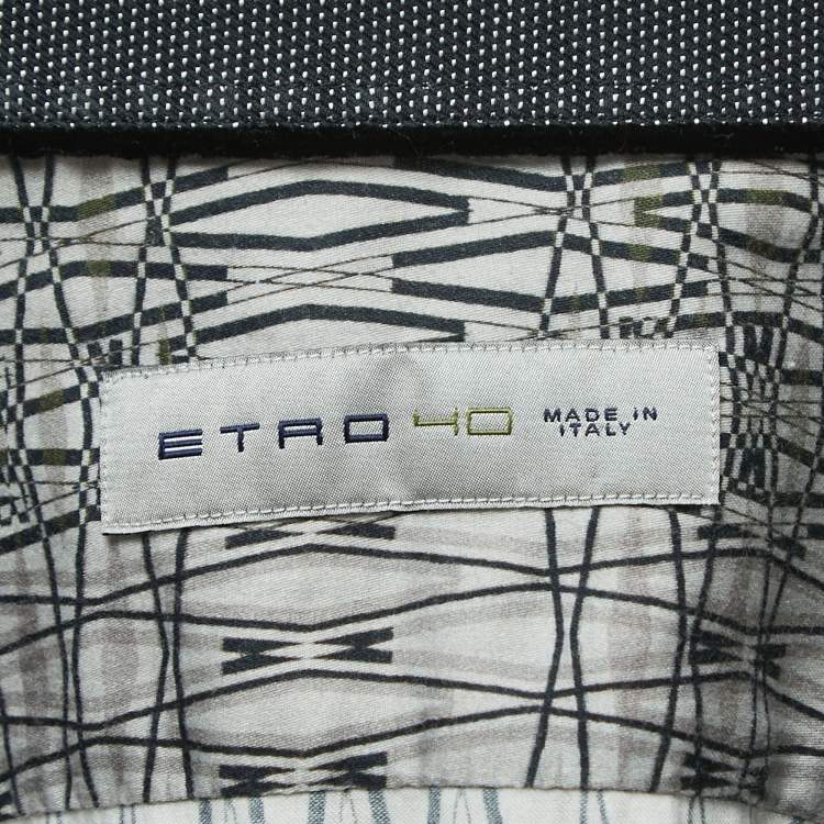 Pre Owned Etro Grey Print Cotton Button Front Full Sleeve Shirt M