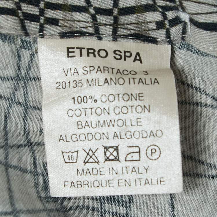 Pre Owned Etro Grey Print Cotton Button Front Full Sleeve Shirt M
