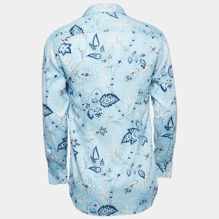 Pre Owned Etro Light Blue Floral Print Cotton Button Front Full Sleeve Shirt M