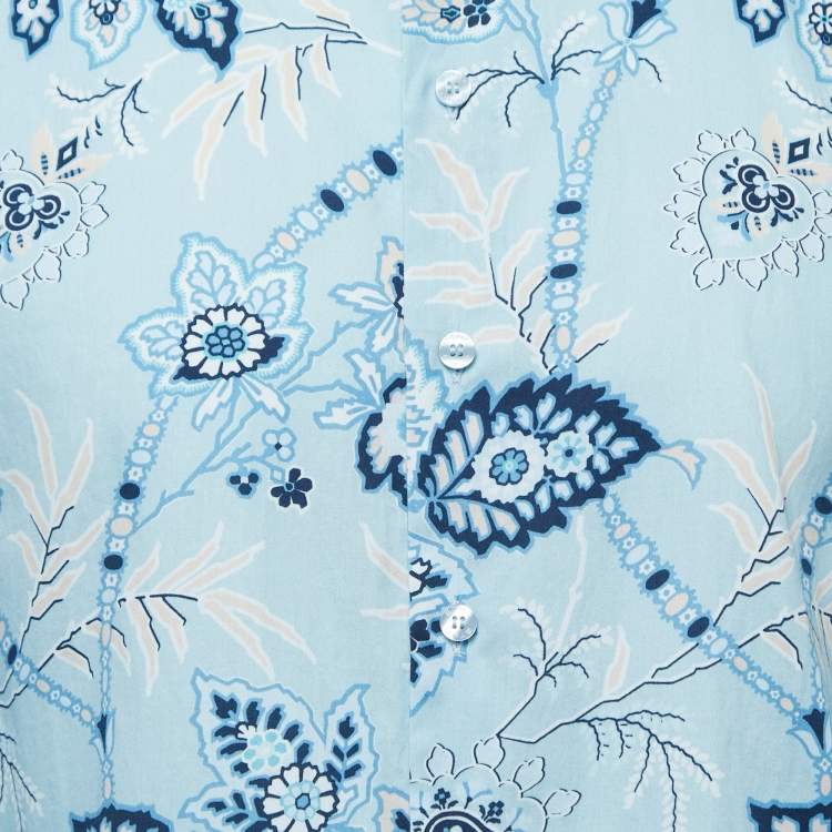 Pre Owned Etro Light Blue Floral Print Cotton Button Front Full Sleeve Shirt M