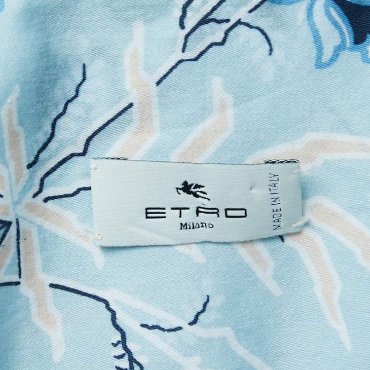Pre Owned Etro Light Blue Floral Print Cotton Button Front Full Sleeve Shirt M
