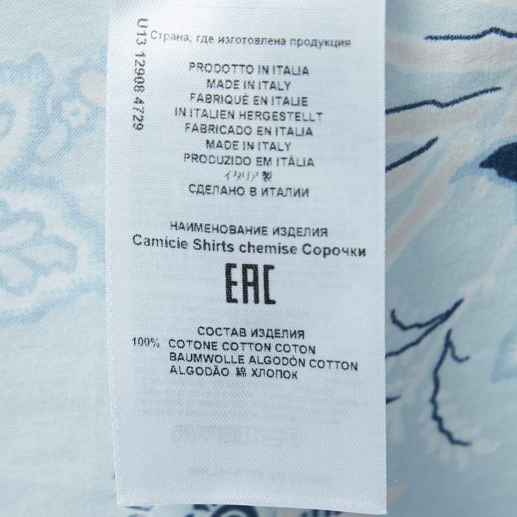 Pre Owned Etro Light Blue Floral Print Cotton Button Front Full Sleeve Shirt M