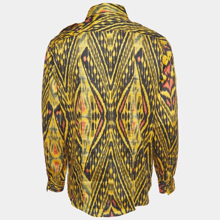 Pre Owned Etro Vintage Yellow Abstract Print Cotton Button Front Full Sleeve Shirt XL
