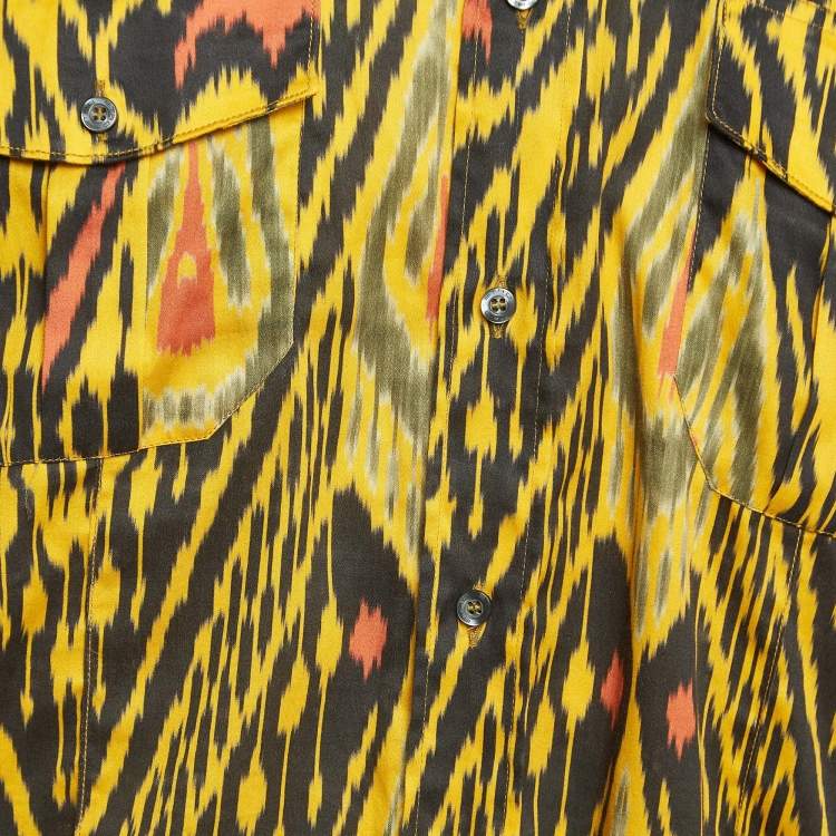 Pre Owned Etro Vintage Yellow Abstract Print Cotton Button Front Full Sleeve Shirt XL