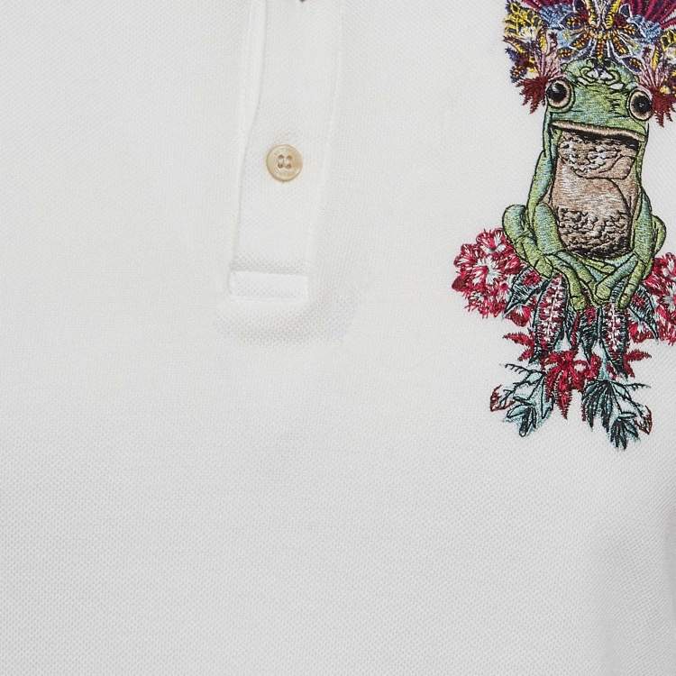Pre Owned Etro White Embroidered Cotton Polo T-Shirt S