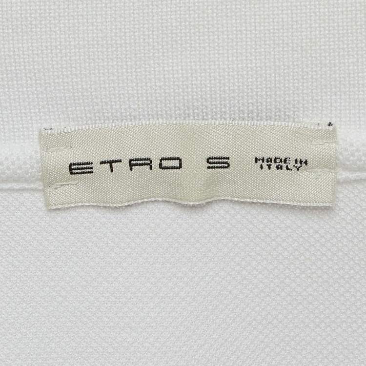 Pre Owned Etro White Embroidered Cotton Polo T-Shirt S