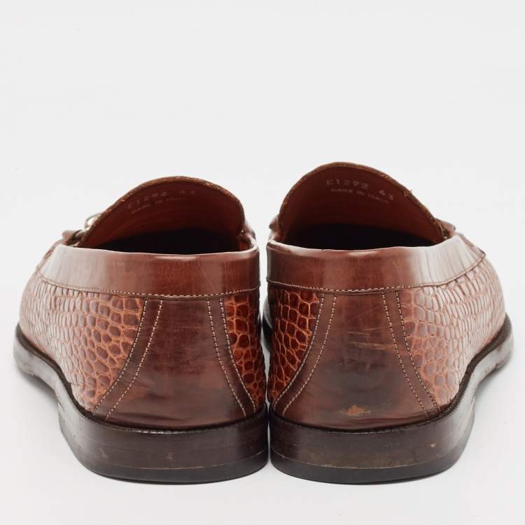 Pre Owned Etro Brown Embossed Crocodile Tassel Buckle Loafers Size 43