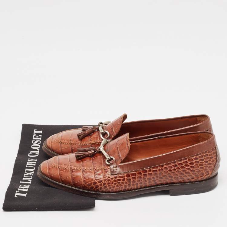 Pre Owned Etro Brown Embossed Crocodile Tassel Buckle Loafers Size 43