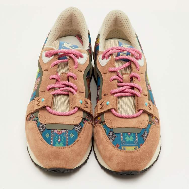 Pre Owned Etro Size 42 Multicolor Paisley Print Fabric and Suede Low Top Sneakers