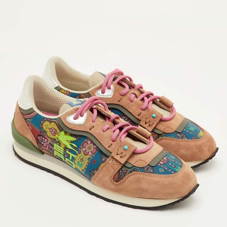 Pre Owned Etro Size 42 Multicolor Paisley Print Fabric and Suede Low Top Sneakers