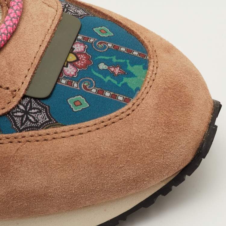 Pre Owned Etro Size 42 Multicolor Paisley Print Fabric and Suede Low Top Sneakers