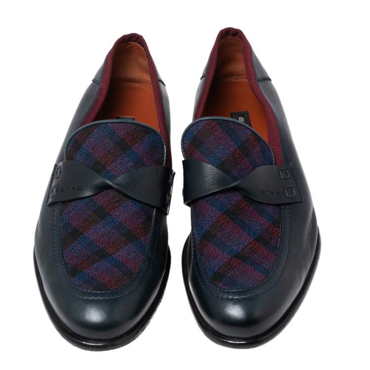 Pre Owned Etro Tri-Color Leather and Fabric Twisted Strap Loafers Size 40