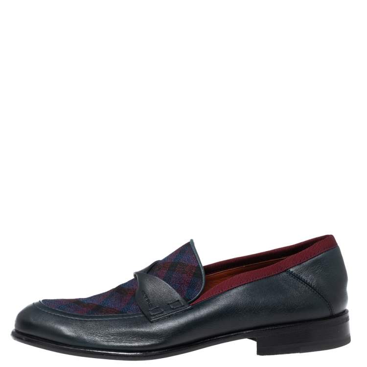 Pre Owned Etro Tri-Color Leather and Fabric Twisted Strap Loafers Size 40