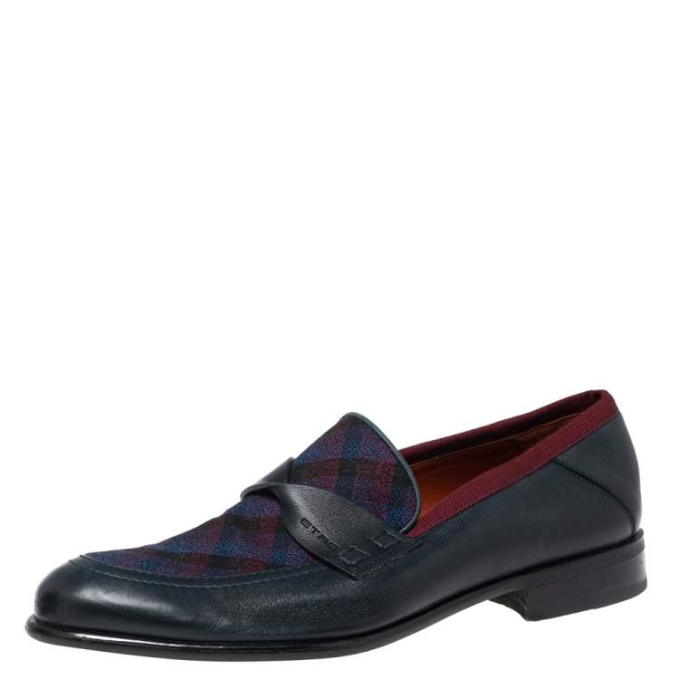 Pre Owned Etro Tri-Color Leather and Fabric Twisted Strap Loafers Size 40