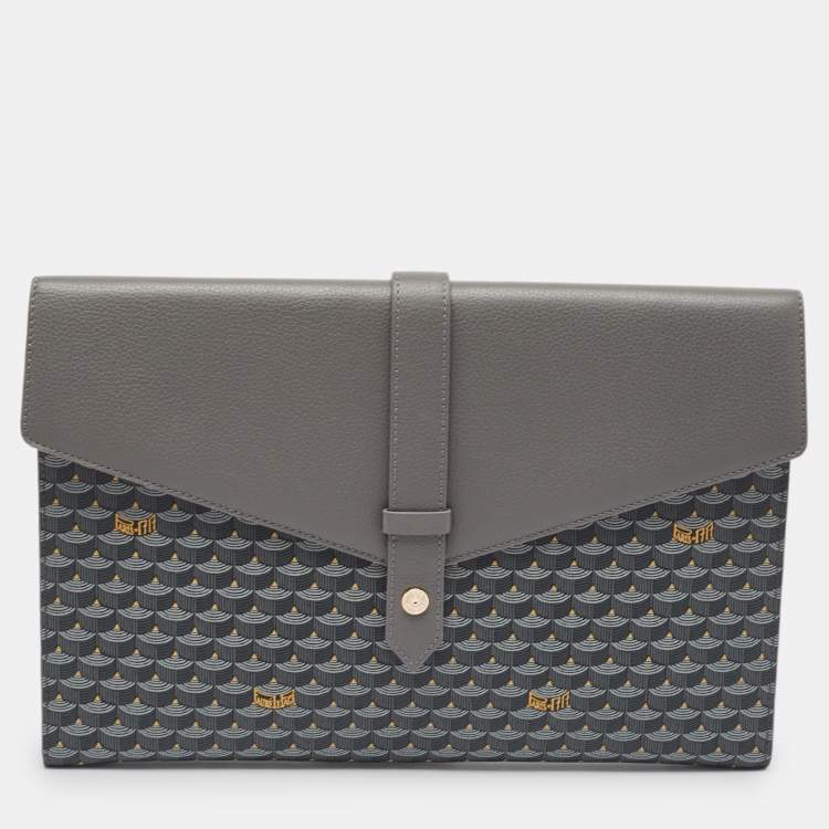 Pre Owned Fauré Le Page Grey Coated Canvas and Leather Express Envelope Clutch