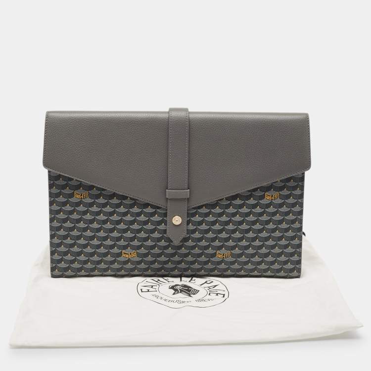 Pre Owned Fauré Le Page Grey Coated Canvas and Leather Express Envelope Clutch