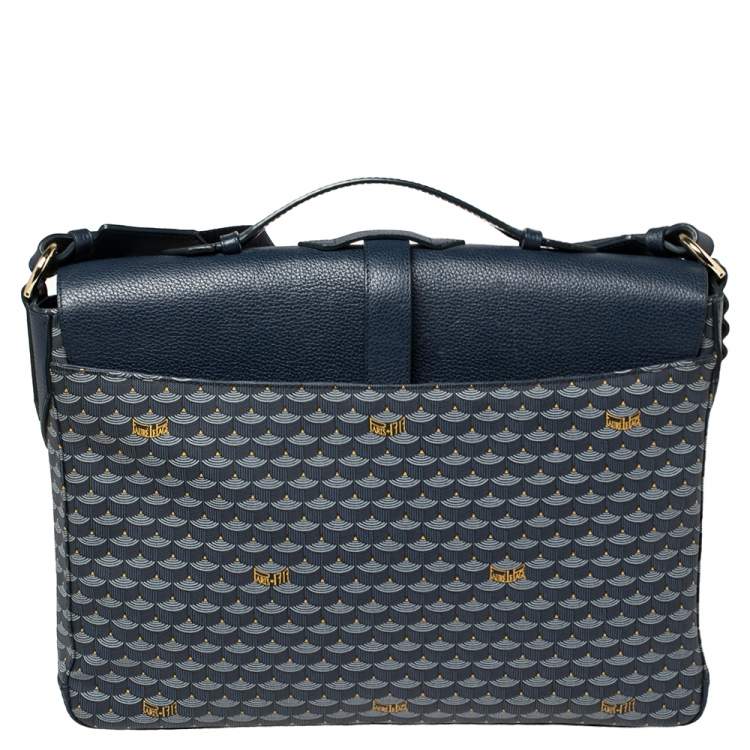 Pre Owned Faure Le Page Blue Coated Canvas and Leather Express 36 Messenger Bag