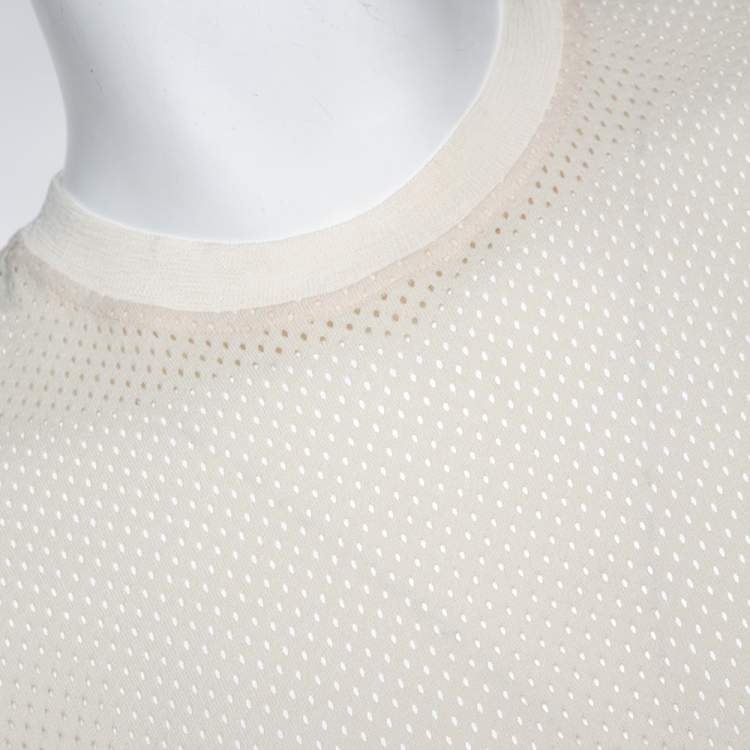 مملوكة مسبقًا Fear of God Fifth Collection Cream Perforated Knit Oversized T Shirt S 