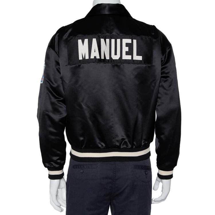 Pre Owned Fear of God Fifth Collection Black Satin Manuel Applique Detail Bomber Jacket S