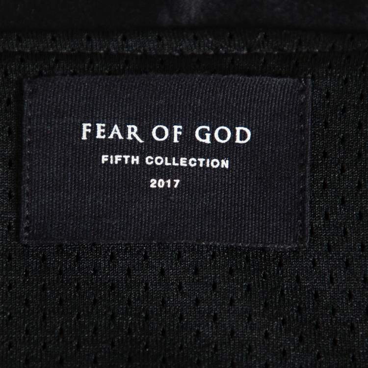 Pre Owned Fear of God Fifth Collection Black Satin Manuel Applique Detail Bomber Jacket S