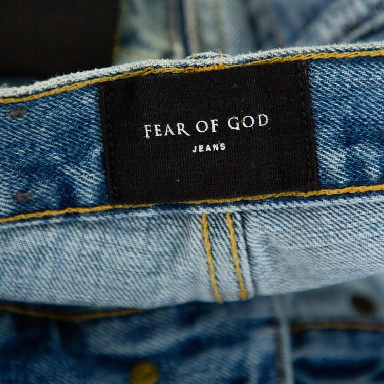 Pre Owned Fear of God Blue Denim Zip Detail Painters Selvedge Jeans S
