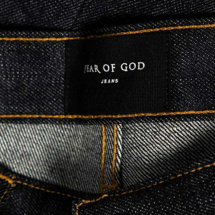 Pre Owned Fear of God Navy Blue Denim Zipped Hem Slim Fit Jeans M