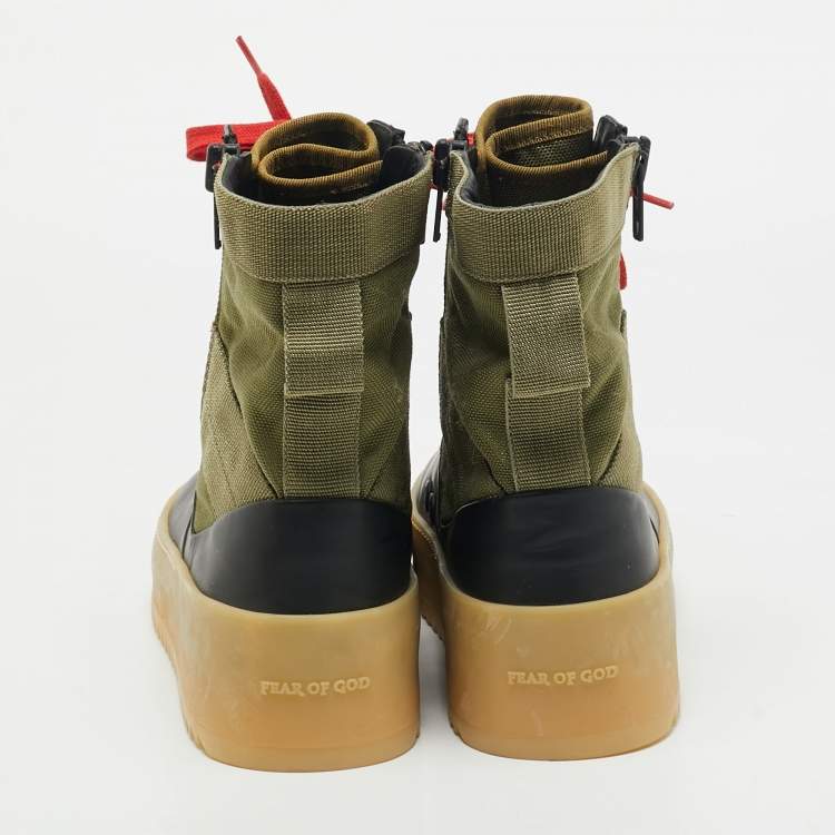 Pre Owned Fear Of God Green/Black Leather and Canvas Jungle High Top Sneakers Size 41