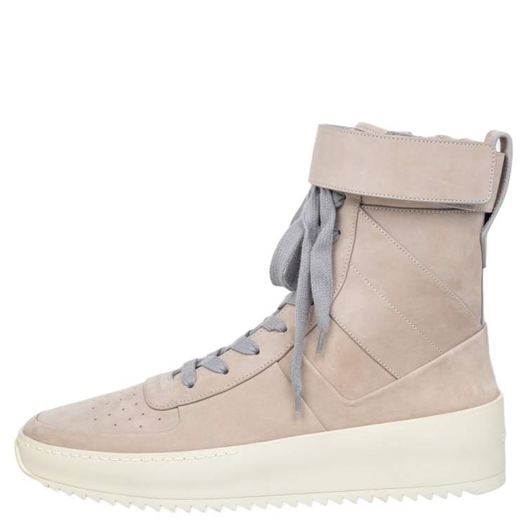 Pre Owned Fear Of God Beige Nubuck Leather Military High Top Sneakers Size 41