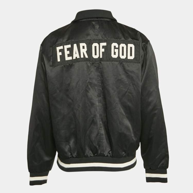 Pre Owned Fear of God Black Nylon Logo Patchwork Jacket M