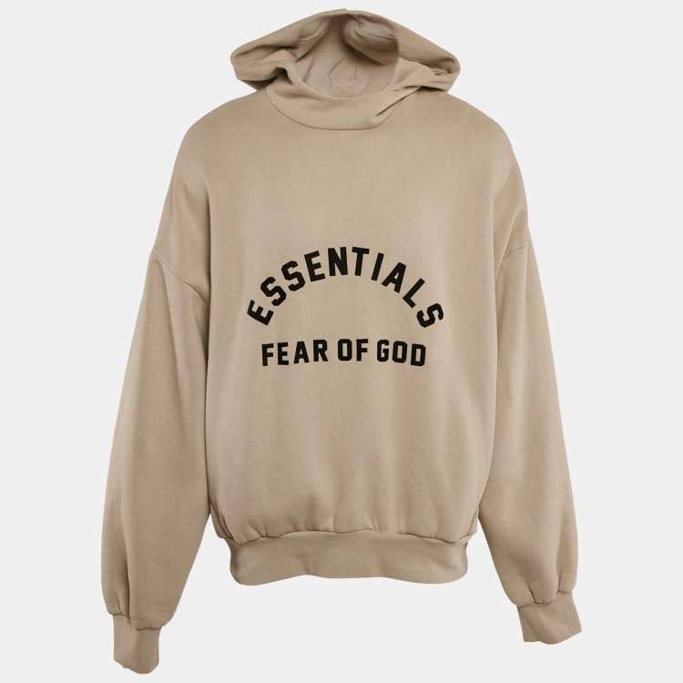 Pre Owned Fear of God Essentials Beige Cotton Hood Detail Oversized Sweatshirt L
