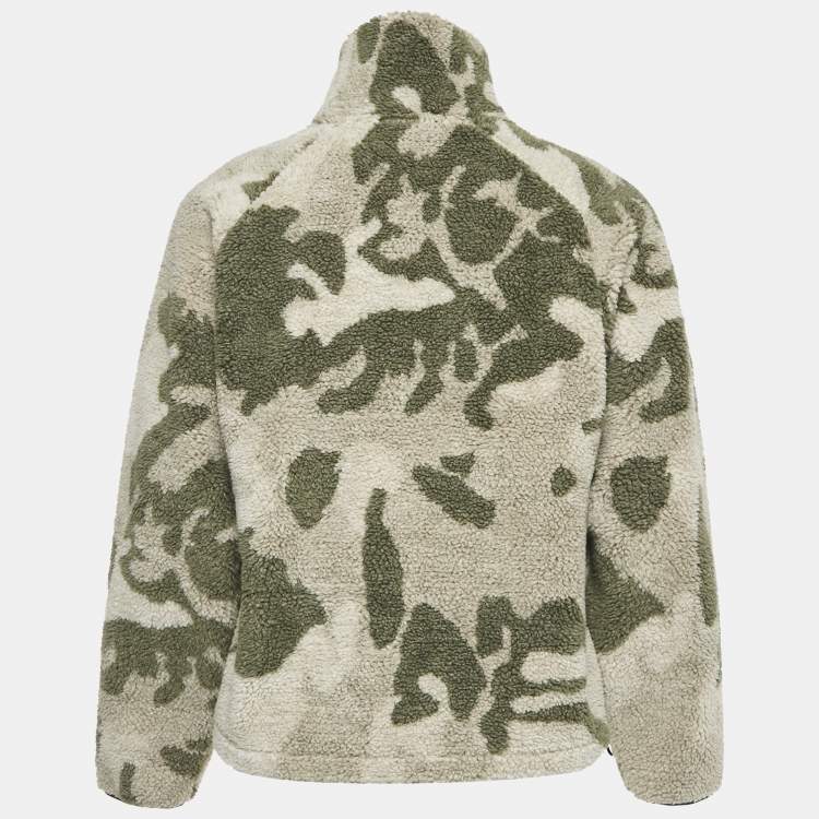 Pre Owned Fear of God Essentials Green Camouflage Print Fleece Zip-Up Jacket XS