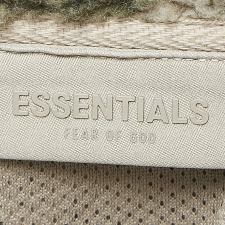 Pre Owned Fear of God Essentials Green Camouflage Print Fleece Zip-Up Jacket XS