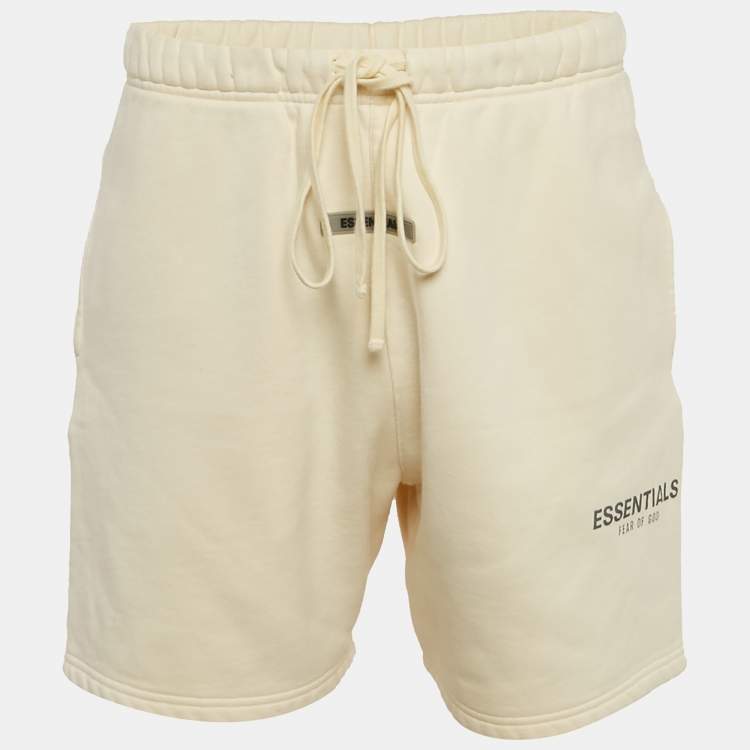 Pre Owned Essentials Fear of God Cream Cotton Fleece Shorts 