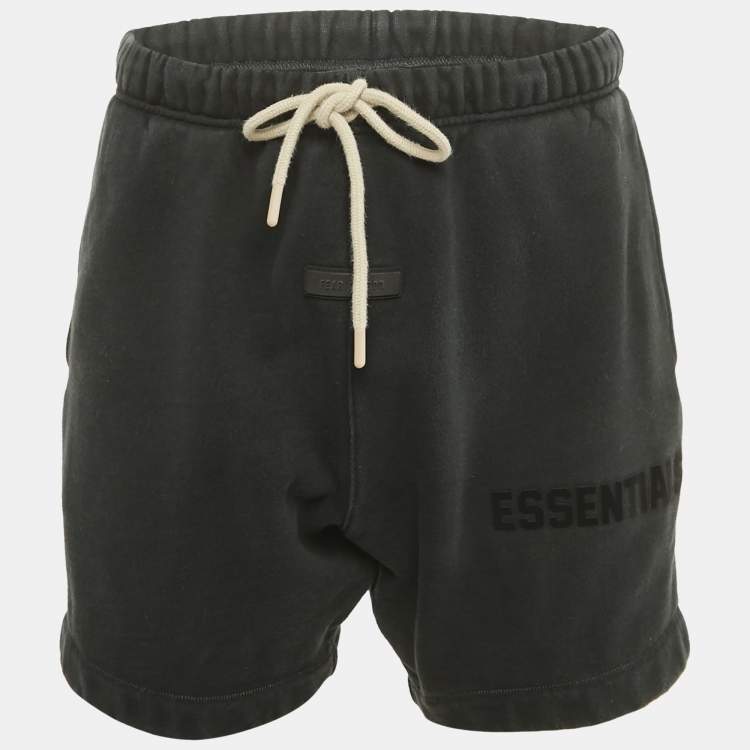 Pre Owned Fear of God Essentials Black Logo Applique Cotton Blend Drawstring Shorts XS 