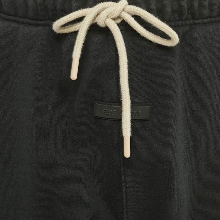 Pre Owned Fear of God Essentials Black Logo Applique Cotton Blend Drawstring Shorts XS 