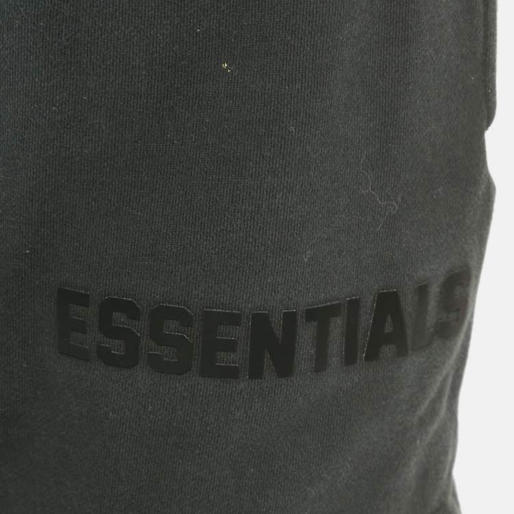 Pre Owned Fear of God Essentials Black Logo Applique Cotton Blend Drawstring Shorts XS 