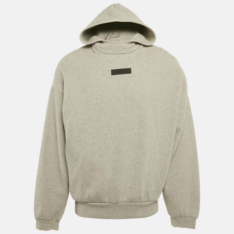 Pre Owned Essentials Fear of God Grey Logo Patch Cotton Hoodie S