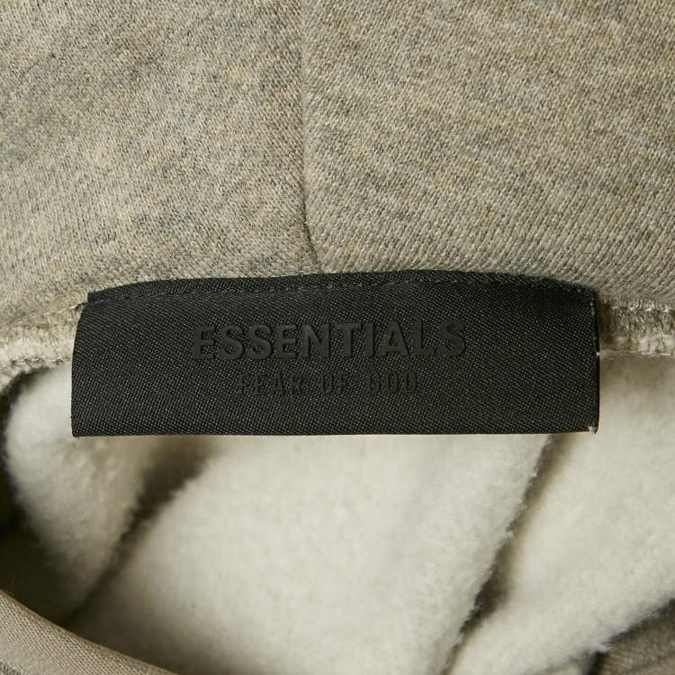Pre Owned Essentials Fear of God Grey Logo Patch Cotton Hoodie S