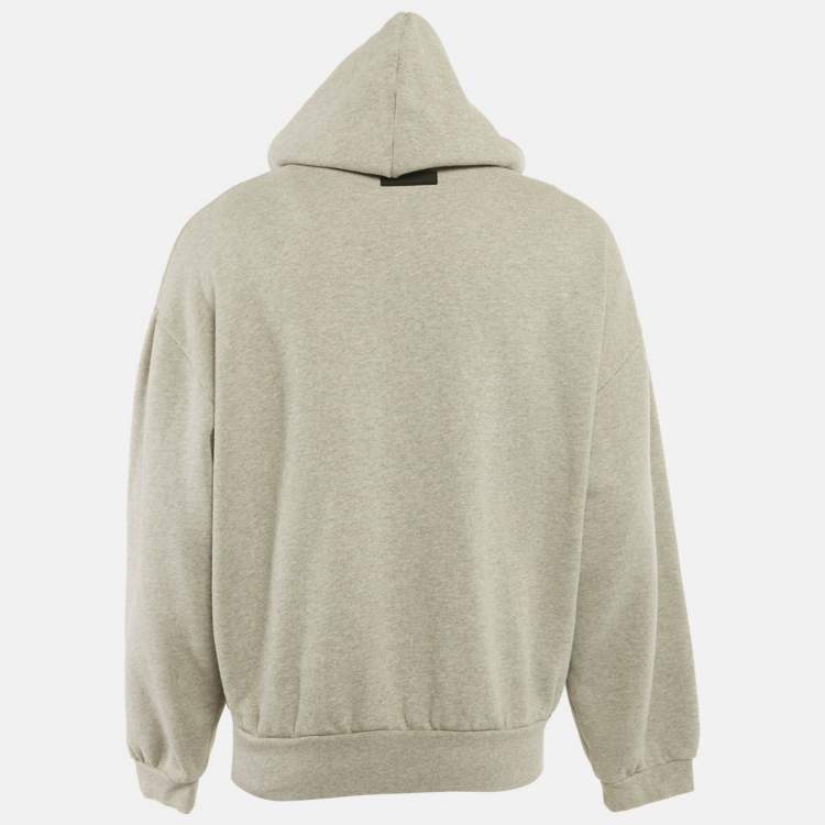 Pre Owned Essentials Fear of God Grey Logo Patch Cotton Hoodie S