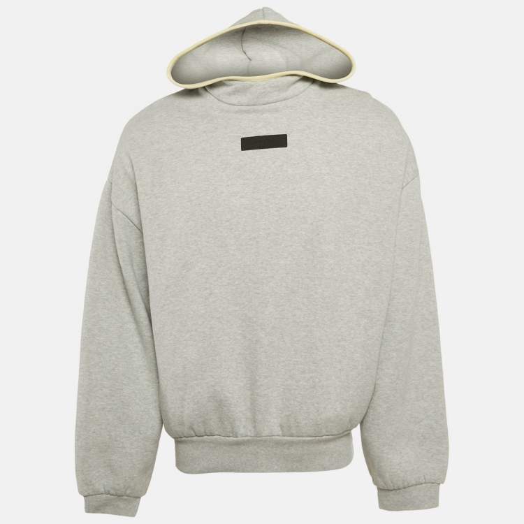 Pre Owned Essentials Fear of God Grey Logo Patch Cotton Hoodie S