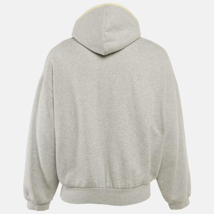 Pre Owned Essentials Fear of God Grey Logo Patch Cotton Hoodie S