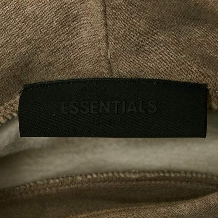 Pre Owned Essentials Fear of God Beige Logo Print Cotton Hoodie XS