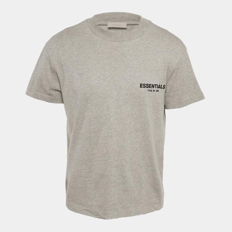 Pre Owned Fear of God Essentials Dark Grey Cotton Knit Crewneck T-Shirt XS